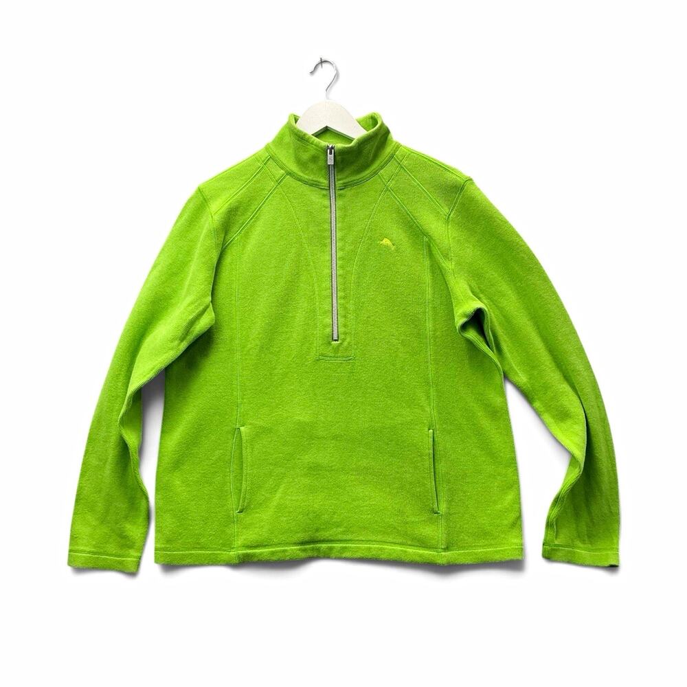 Tommy Bahama Men’s M Green 1/4 Zip Mock Neck Pullover Sweatshirt Pockets